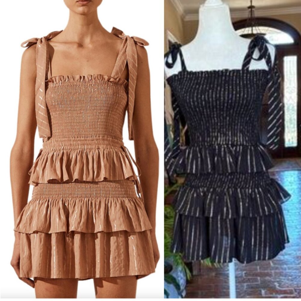 House of Harlow 1960 Black Corinne Shirred Ruffle Mini Dress size XS